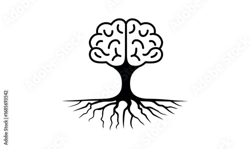 Brain tree logo, roots brain, creative intelligent brain, growth, vector illustration