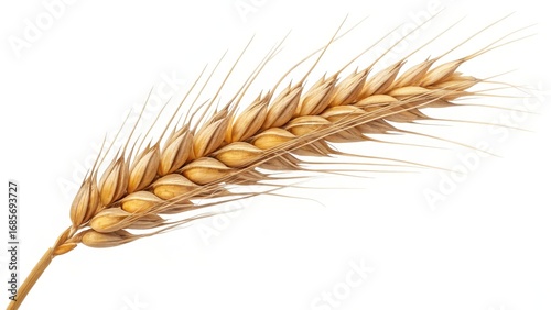 Golden Wheat Ear Close-up Studio Shot, White Background, Agriculture Concept, Grain, Harvest Wheat, Cereal