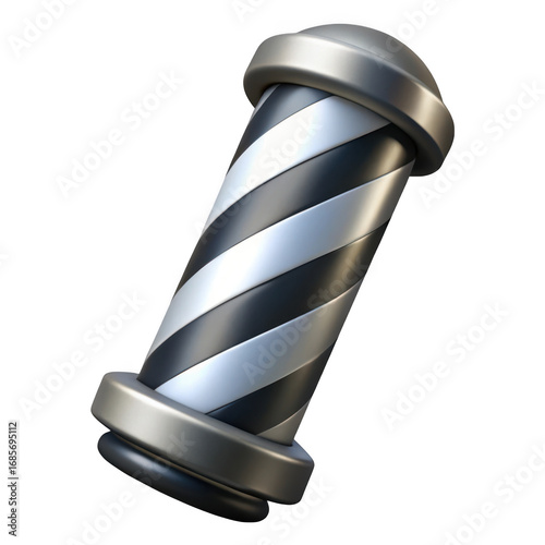 3d barber pole with silver accents isolated on transparent background