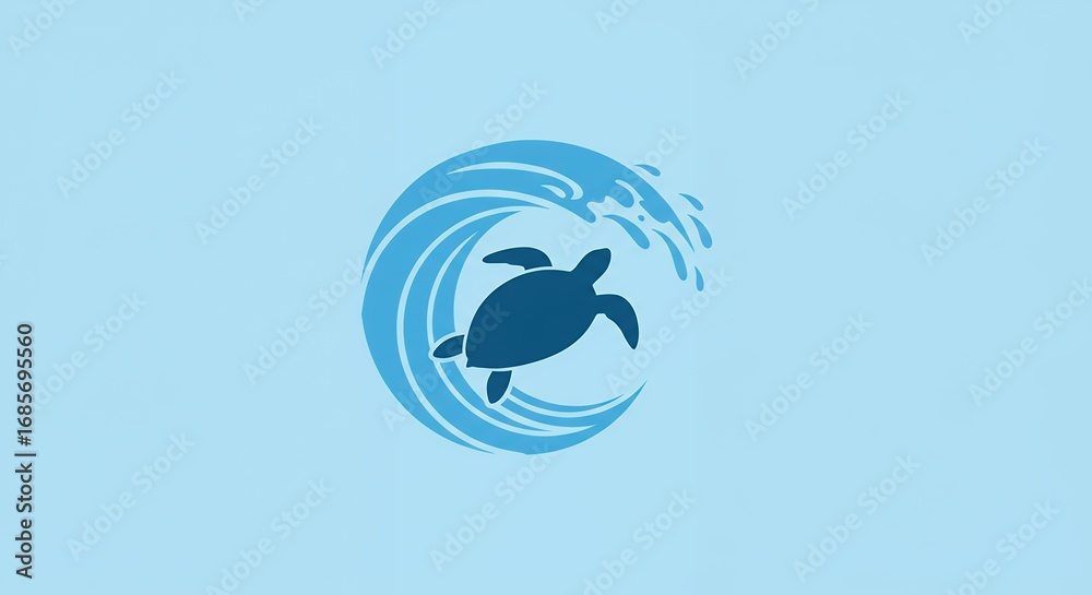 Fototapeta premium Sea turtle in ocean waves graphic design