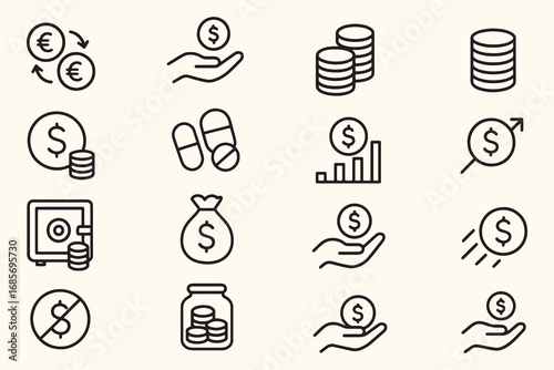 Minimalist Money & Currency Line Icons – Editable Stroke  Dollar, Coin, Savings, Exchange, Investment, Safe & Financial Symbols for Banking Apps, Infographics, UI/UX & Commercial Use


