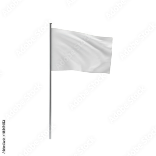 A Waving White Flag on a Pole Against a Black Background