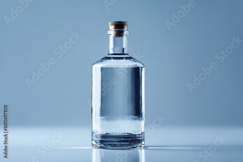 Vodka bottle with no label. Product photography.