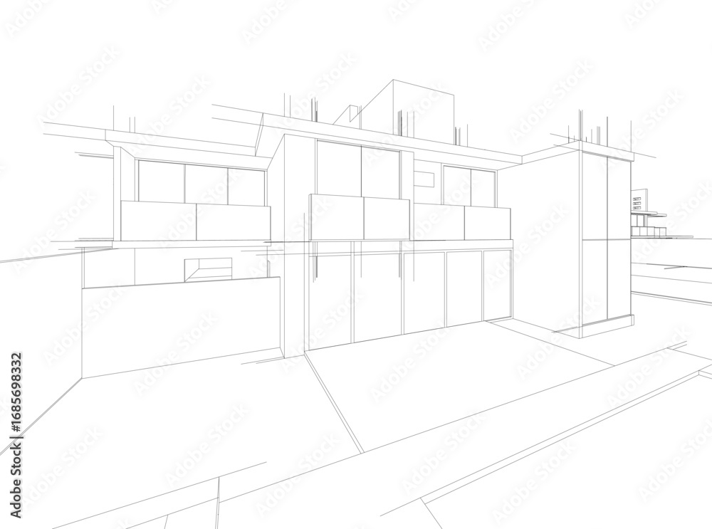 Fototapeta premium House building sketch architectural 3d illustration