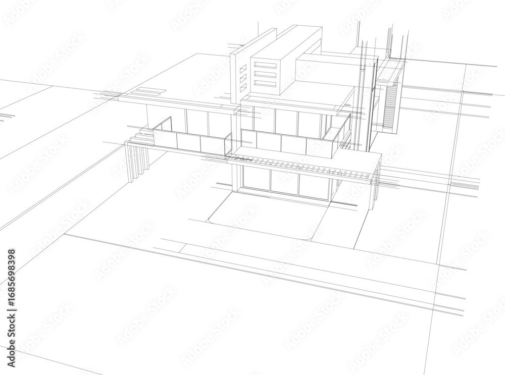 Fototapeta premium House building sketch architectural 3d illustration