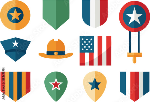 Patriotic veterans day military icons and badges bundle vector graphics