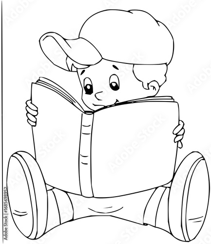 Engaged young boy engrossed in reading a book, a delightful scene for educational materials