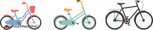Three bicycles with different designs and colors on a white background bike transport