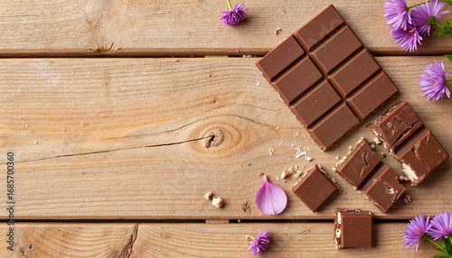 A chocolate bar symbolizing pleasure and natural sweetness, with space for text