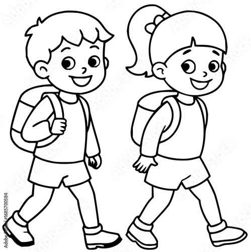 Happy children with backpacks joyfully walk to school ready for learning adventures