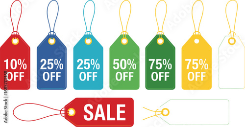 Sale Tag Vector Set with Various Percentages for Price Reductions

