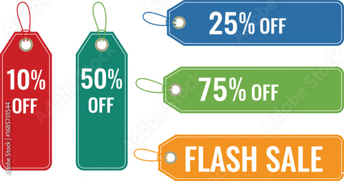 Sale Tag Vector Set with Various Percentages for Price Reductions

