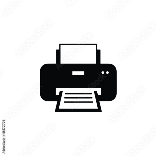 Black icon of a printer with paper output