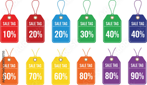 Sale Tag Vector Set with Various Percentages for Price Reductions

