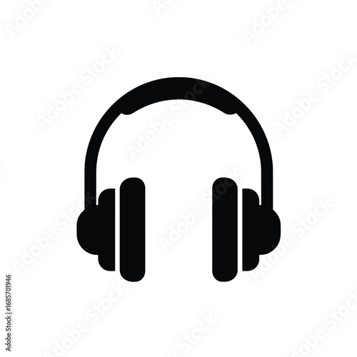 Black silhouette of headphones on a white background