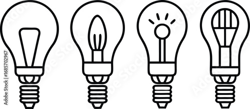 Collection of diverse light bulb icons representing energy and innovation