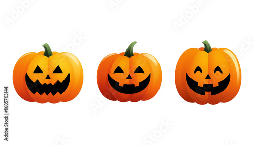 set of halloween jack o lantern isolated on transparent background, png