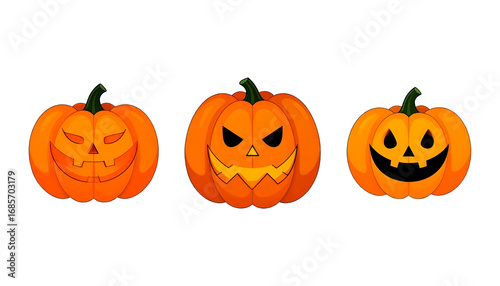 set of halloween jack o lantern isolated on transparent background, png