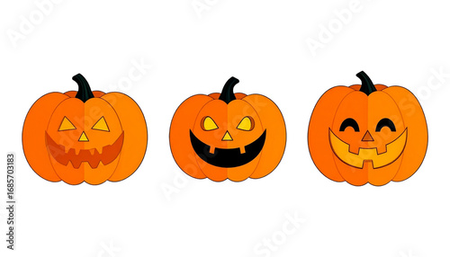 set of halloween jack o lantern isolated on transparent background, png