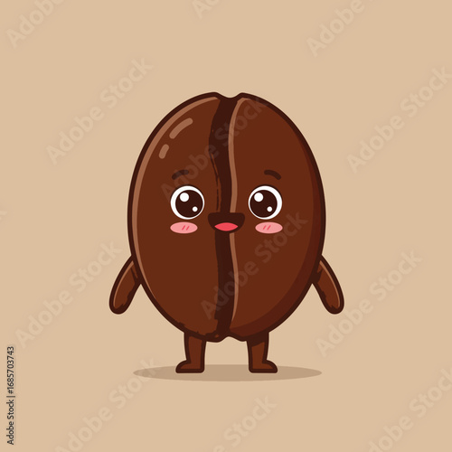 A cartoon coffee bean character with arms legs and a face