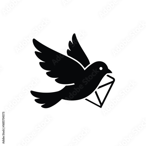 Black silhouette of a bird carrying an envelope