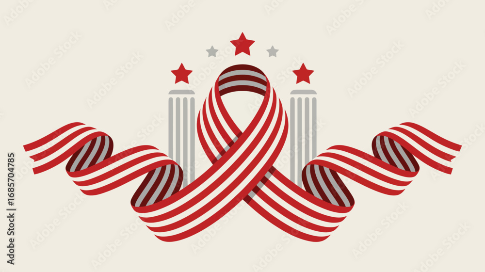 Obraz premium Patriotic ribbon stars columns celebration memorial independence honor tribute