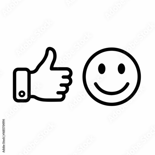 Thumbs up and happy face icon conveying approval and positive feedback, perfect for social media and marketing campaigns