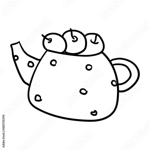 Teapot with Apples Doodle Illustration