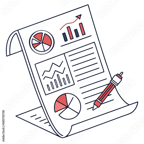 Dynamic presentation of business data and statistics with a pencil, showing growth and market share