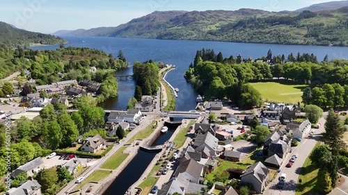 Aerial view of Fort Augustus town at Loch Ness, lake in Scotland, United Kingdom