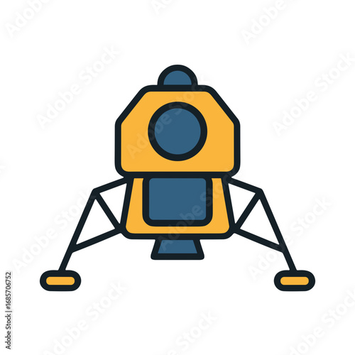 Lunar module spacecraft illustration in bright colors on transparent background for educational concepts
