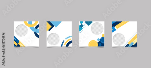Set of modern abstract geometric banner templates with blue and yellow shapes for social media posts