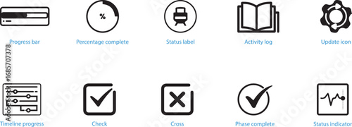 Collection of hand-drawn icons representing progress and task completion vector

