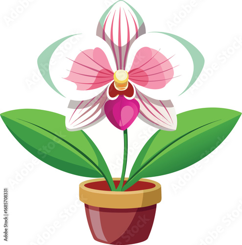 Detailed vector illustration of a glowing orchid flower