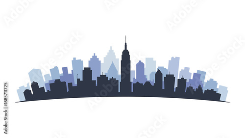 Elegant Blue Skyline Silhouette of a Metropolis with Iconic Buildings and Modern Design