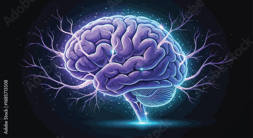 Luminous human brain with glowing neural network connections.