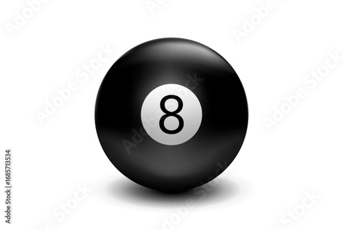 Vector illustration of a black billiard eight ball isolated on a white background, symbolizing pool, luck, and entertainment.
