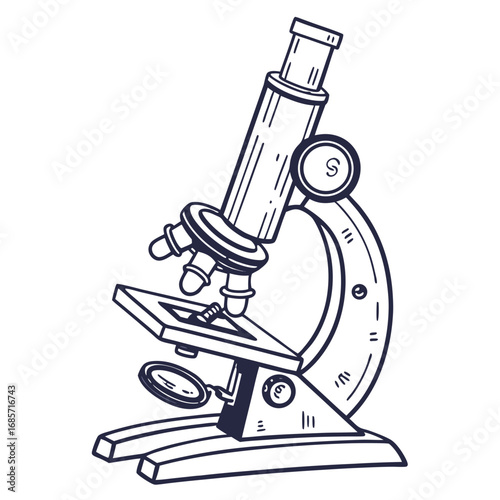 Detailed microscope drawing for science education or medical research designs and learning materials