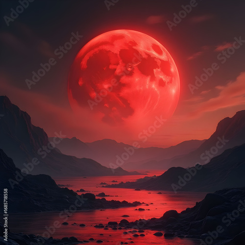Crimson Moon: A Surreal Landscape