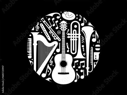 "Electric and Acoustic Guitar Silhouettes Collection"