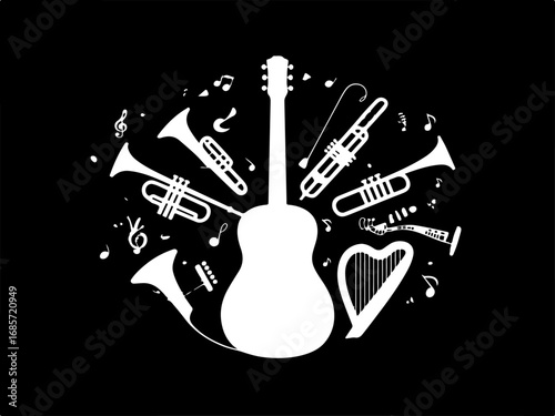 "Electric and Acoustic Guitar Silhouettes Collection"