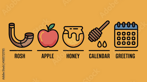 Rosh hashanah apple honey calendar greeting holiday jewish new year shofar sweet