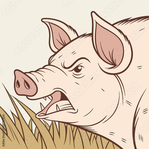 vector illustration of a cartoon angry pig