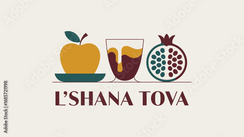 Rosh hashanah jewish new year apple honey pomegranate holiday celebration greeting