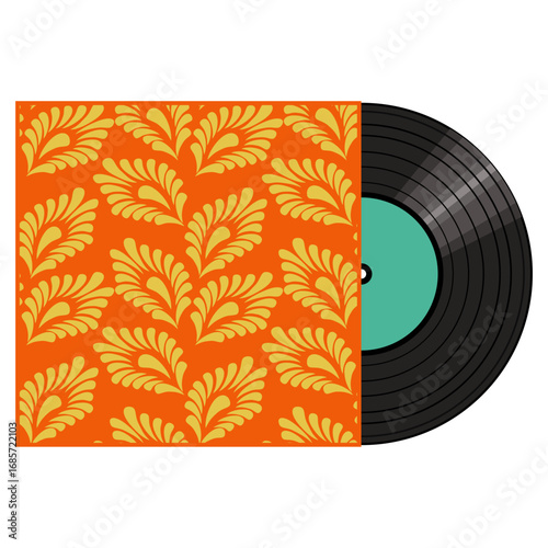 Vinyl disk retro player style illustration vector art decor design 70s, 80s, 90s music pattern	
