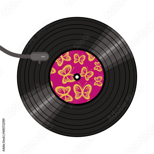Vinyl disk retro player style illustration vector art decor design 70s, 80s, 90s music pattern	
