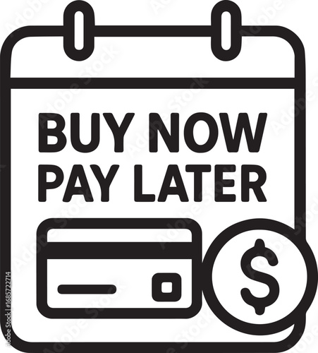 Buy now pay later calendar with coin line vector icon