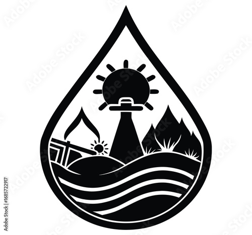 Vector illustration of a boat with a flammable warning sign symbol in yellow triangle, a hazard design