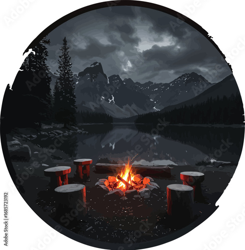 Embers in the Silence" – Campfire by the Lake at Dusk