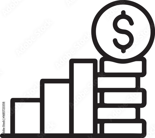 Company growth staircase with coins line vector icon